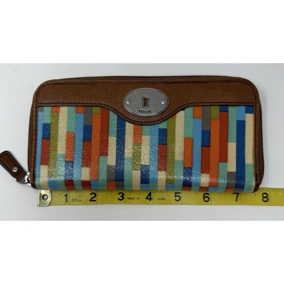 Fossil Key Per Zip Around Women’s Wallet Multicolor‎ Striped - Picture 7 of 9